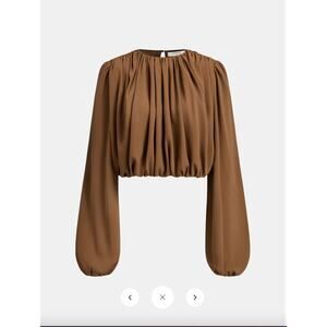 Commense Loose Ruched Puff-Sleeve Cropped Blouse Sz XL